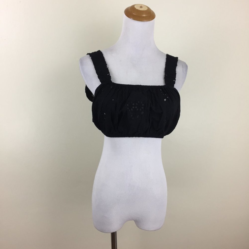 ZARA Trafaluc Loose Fit Black Eyelet Perforated Bralette Crop Top - Picture 3 of 7